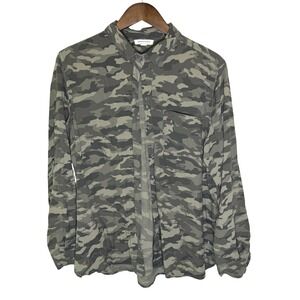 Beachlunchlounge Camo Button Down Shirt Womens Large Green Camouflage Viscose
